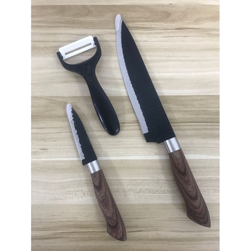 Una gran cantidad de piezas de punto de fábrica de seis piezas forjadas con cuchillo de martillo, cuchillo de cocina de acero inoxidable, cuchillo de chef, caja de color de regalo, juego de cuchillos