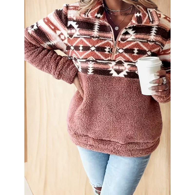 X 99450 Geometric Teddy Sweatshirt Geometric Pattern Teddy Sweatshirt