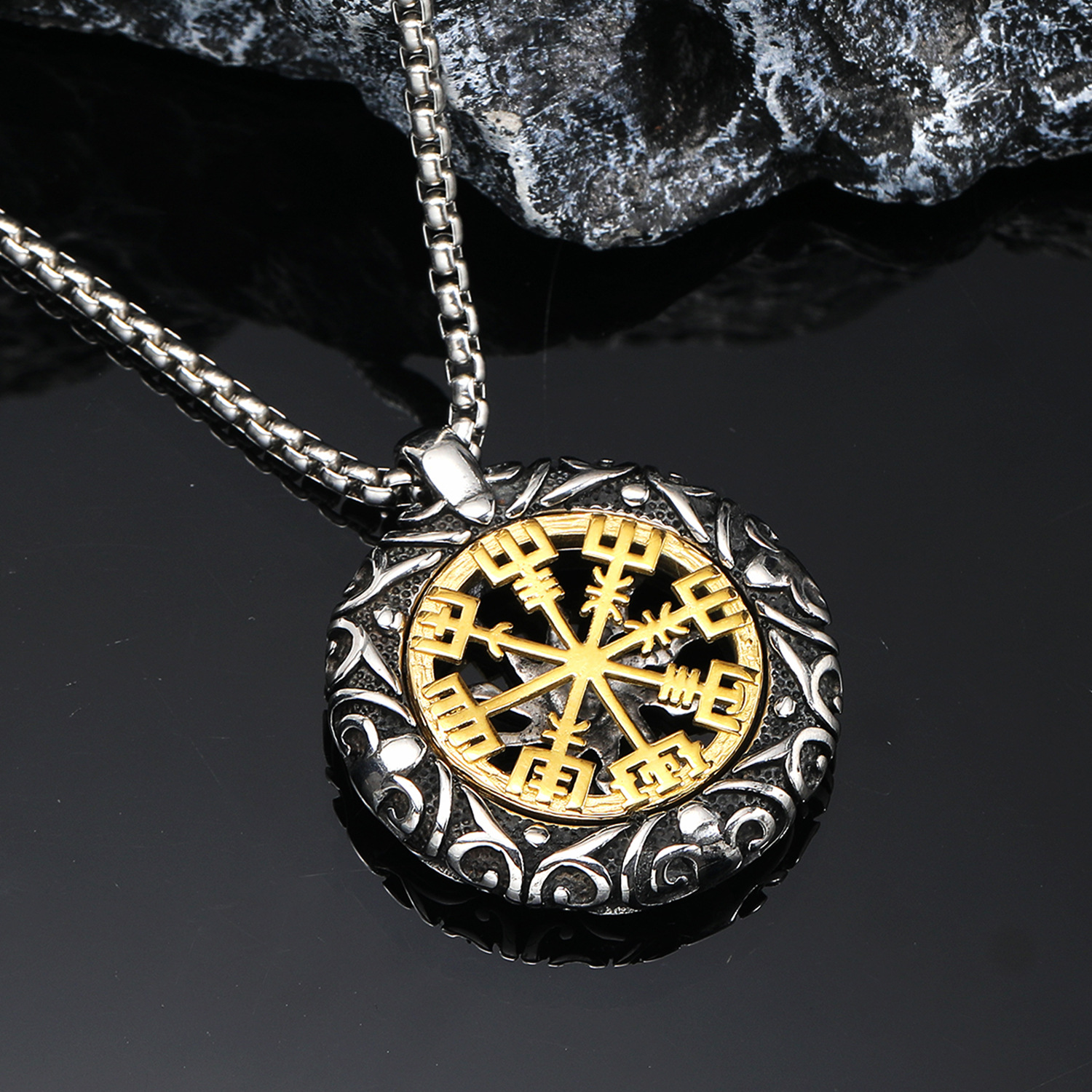 retro double-sided brand necklace stainless steel