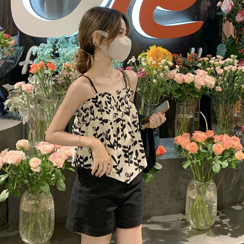 Шикарная женская летняя верхняя одежда с цветочным принтом, нишевый топ без рукавов высокого класса, сладкий и пряный французский топ