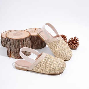 Girls' Woven Sandals 2025 Summer New Fashion Korean Princess Shoes Soft Sole Hollow Woven Closed-Toe Roman Shoes