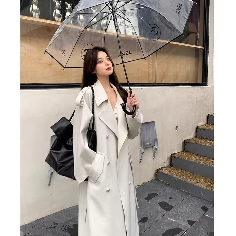 Off-white trench coat for women, 2026 spring and autumn new style, mid-length coat for petite women, autumn coat with a high-end feel