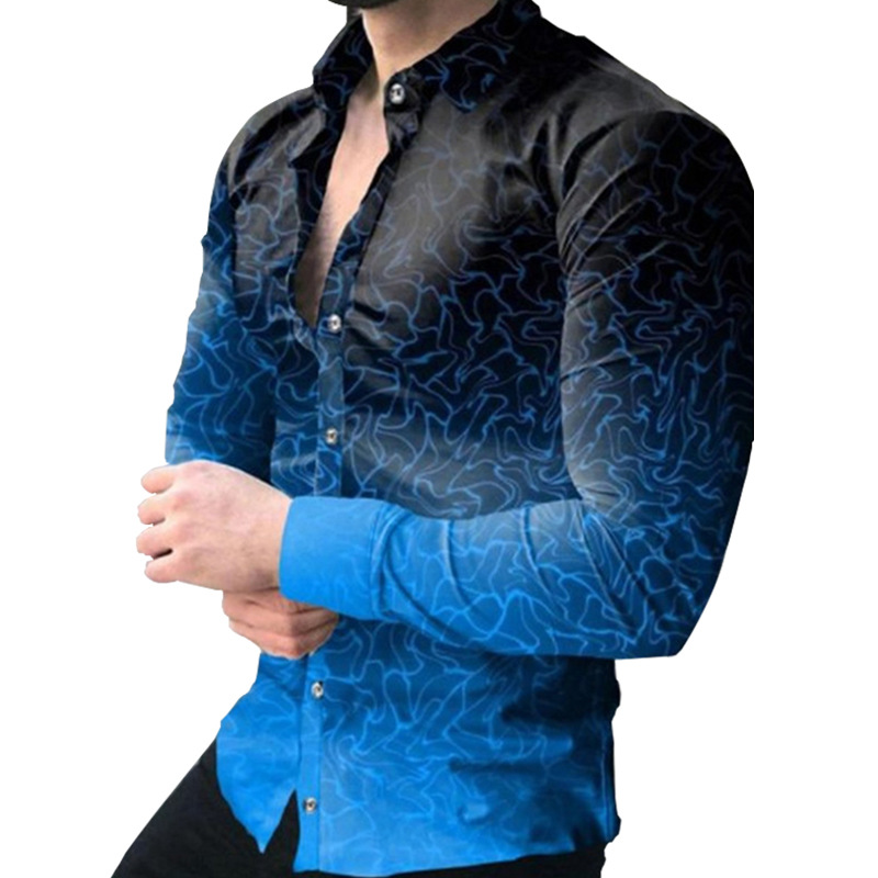 Comercio exterior transfronterizo 2023 nueva primavera y otoño camisa de manga larga para hombres moda 3D impresa camisa casual ventas directas de fábrica