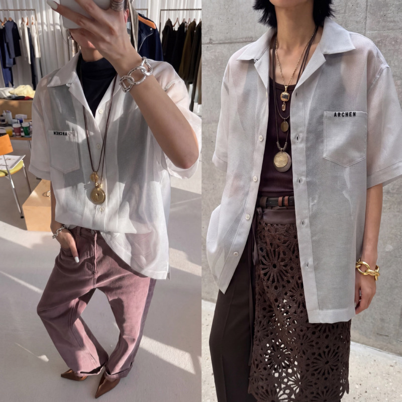 [Featured Product] Yuran 26 Spring/Summer New National Trend Designer Brand Mc Silk Diamond Pattern Short Sleeve Silk Shirt