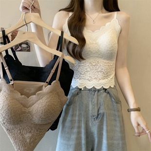 24-Hour Delivery New Lace Camisole Women's Intimates with Built-In Breast Pads Bottoming Tube Top Sexy