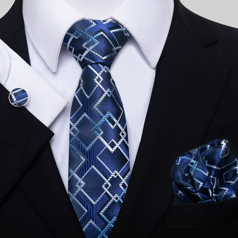 Ready stock solid color polka dot plaid tie wholesale solid color men's tie tie cufflinks pocket square set 8cm