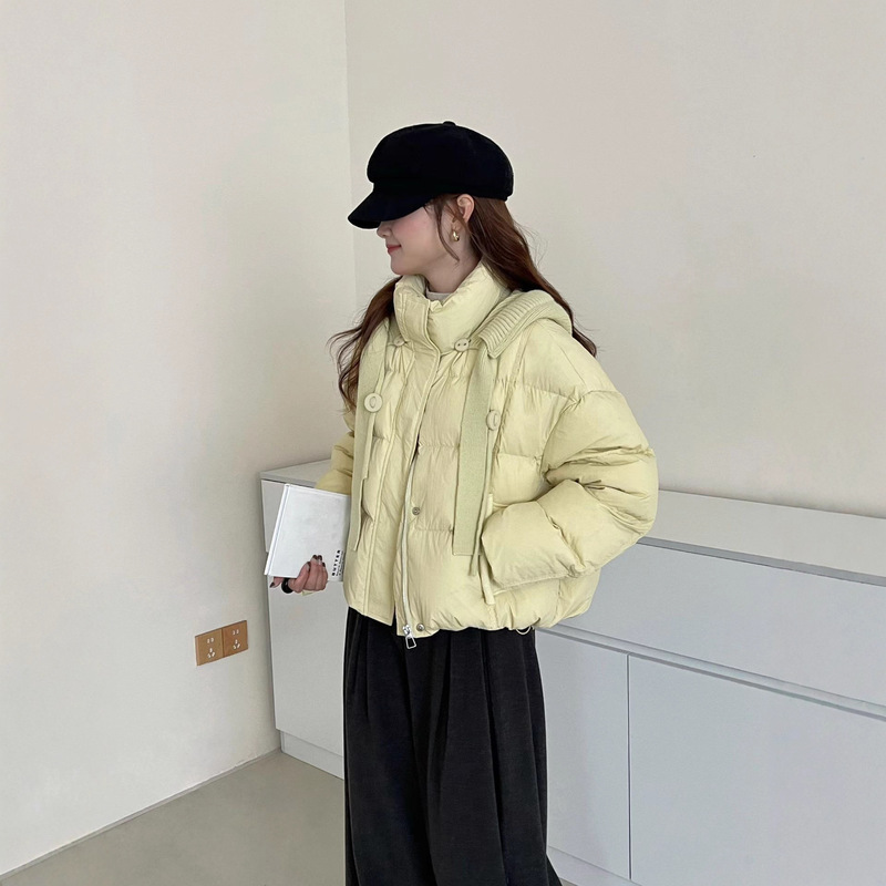 2025 New Winter Knitted Removable Hood down Jacket Women's Short Thickeneded Warm Jacket Korean Fashion
