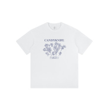 韩系休闲简约玫瑰花印花短袖上衣女小众设计感纯棉T恤宽松打底衫