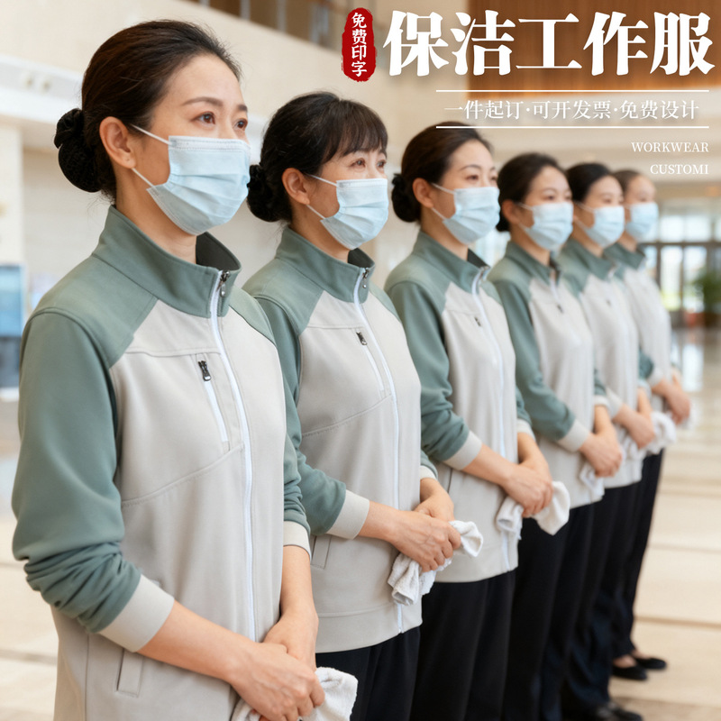 Waiter Work Clothes Sweatshirt Autumn and Winter Long-Sleeved Hotel Room Property Cleaning Aunt Work Jacket Printing Waiter Work Clothes Sweatshirt Autumn and Winter Long-Sleeved Hotel Room Property Cleaning Aunt Work Jacket Printing