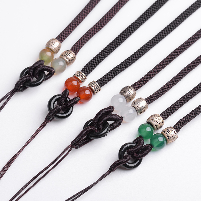 Xizang silver double round beads ethnic style handmade diy men's and women's characteristic jade beeswax crystal lanyard sweater chain