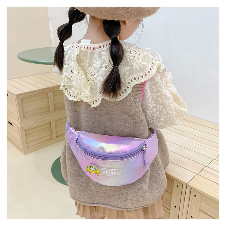 2023 New fashionable and trendy portable laser PU leather children's waist bag, crossbody small bag, sports laser chest waist bag undefined
