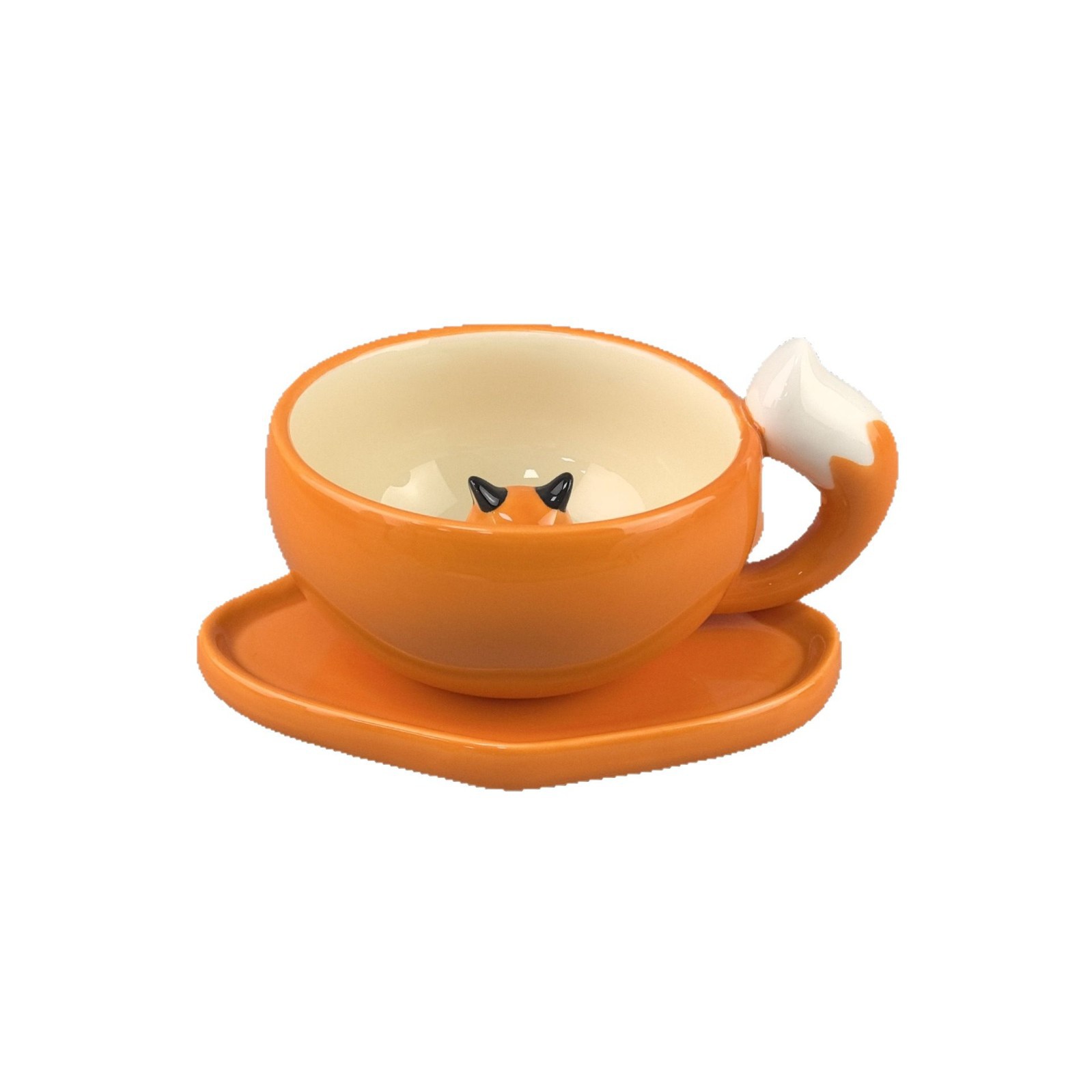 Juego de tazas y platos de zorro de hoja de arce del bosque de otoño, taza de cerámica linda, taza de café, taza de agua para novia