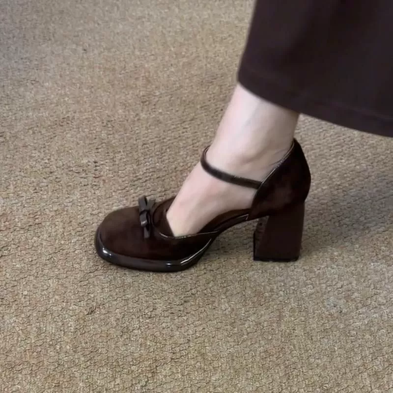 Ретро туфли Мэри Джейн на толстом каблуке, весна-лето 2025, новые, однотонные, на высоком каблуке, милые, женские, высококачественные, супер-фея