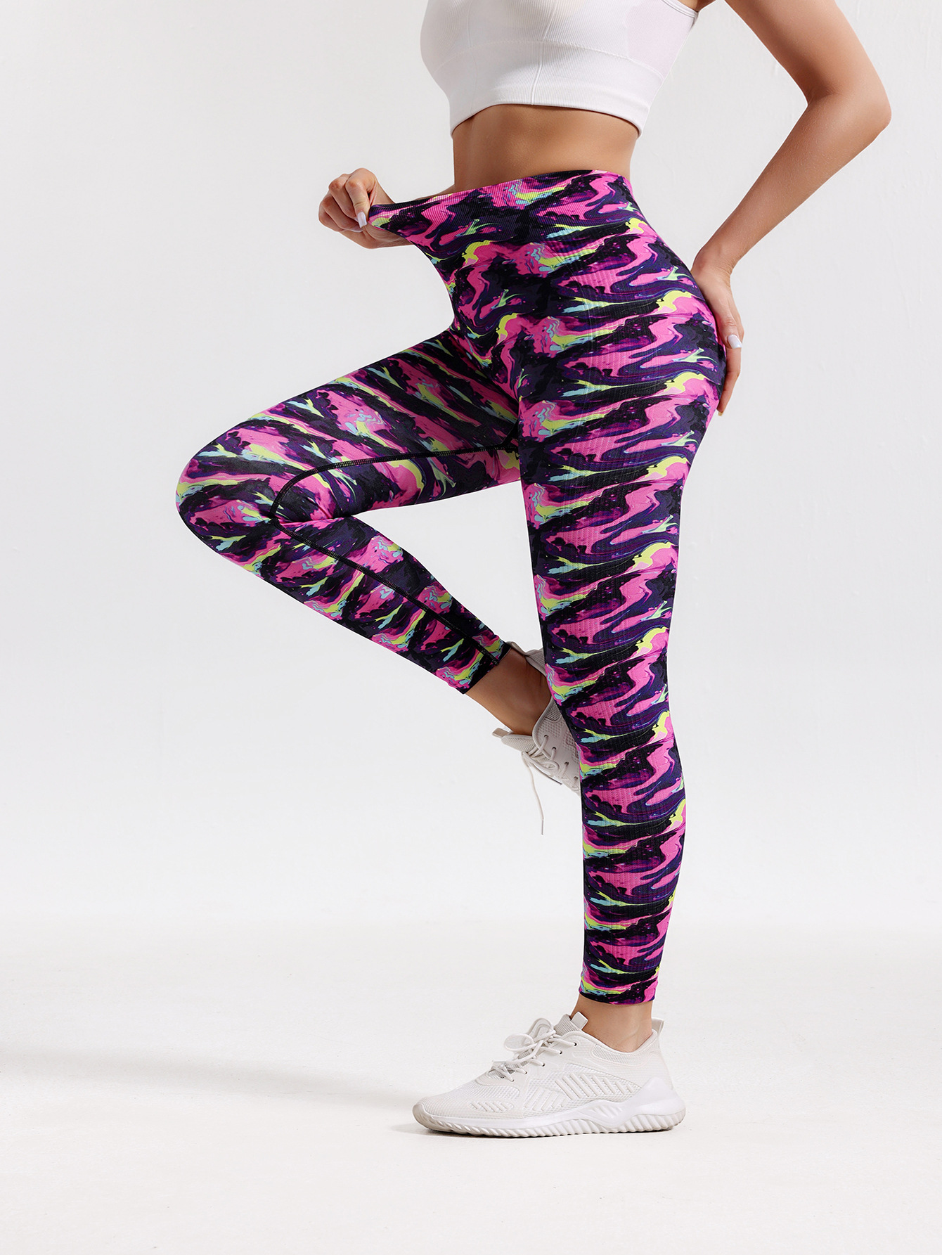 Pantalones de yoga con estampado digital sin costuras para mujer, correr al aire libre, fitness, deportes, levantamiento de caderas, pantalones delgados de cintura alta