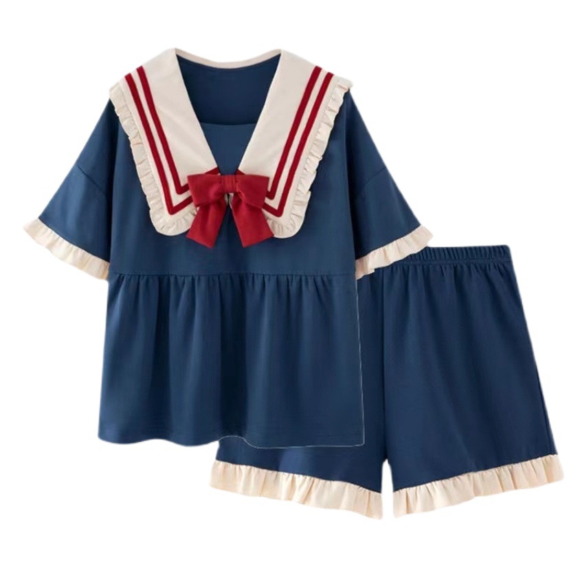 2023 de manga corta hermosa niña dulce arco princesa estilo pijamas estilo estudiante al aire libre casual traje de desgaste para el hogar