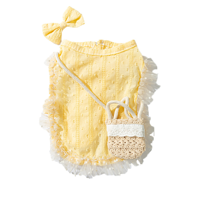 Chaleco de bolso de encaje pastoral tranquilo amarillo perro pequeño bichón peluche mascota perro sin mangas perrito ropa image 6