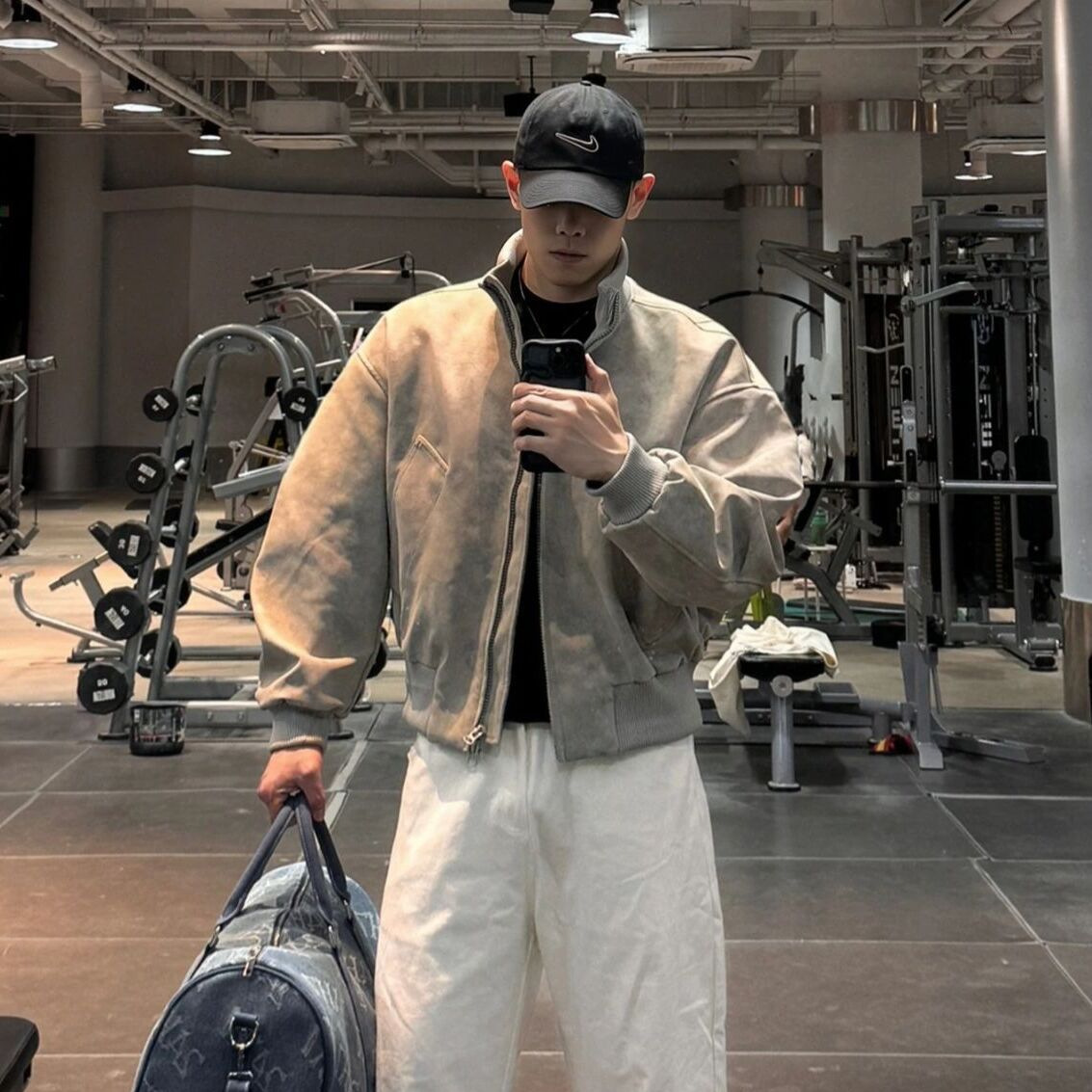 硬汉立领飞行员夹克男款春秋美式扎染皮衣外套痞帅廓形短款棒球服