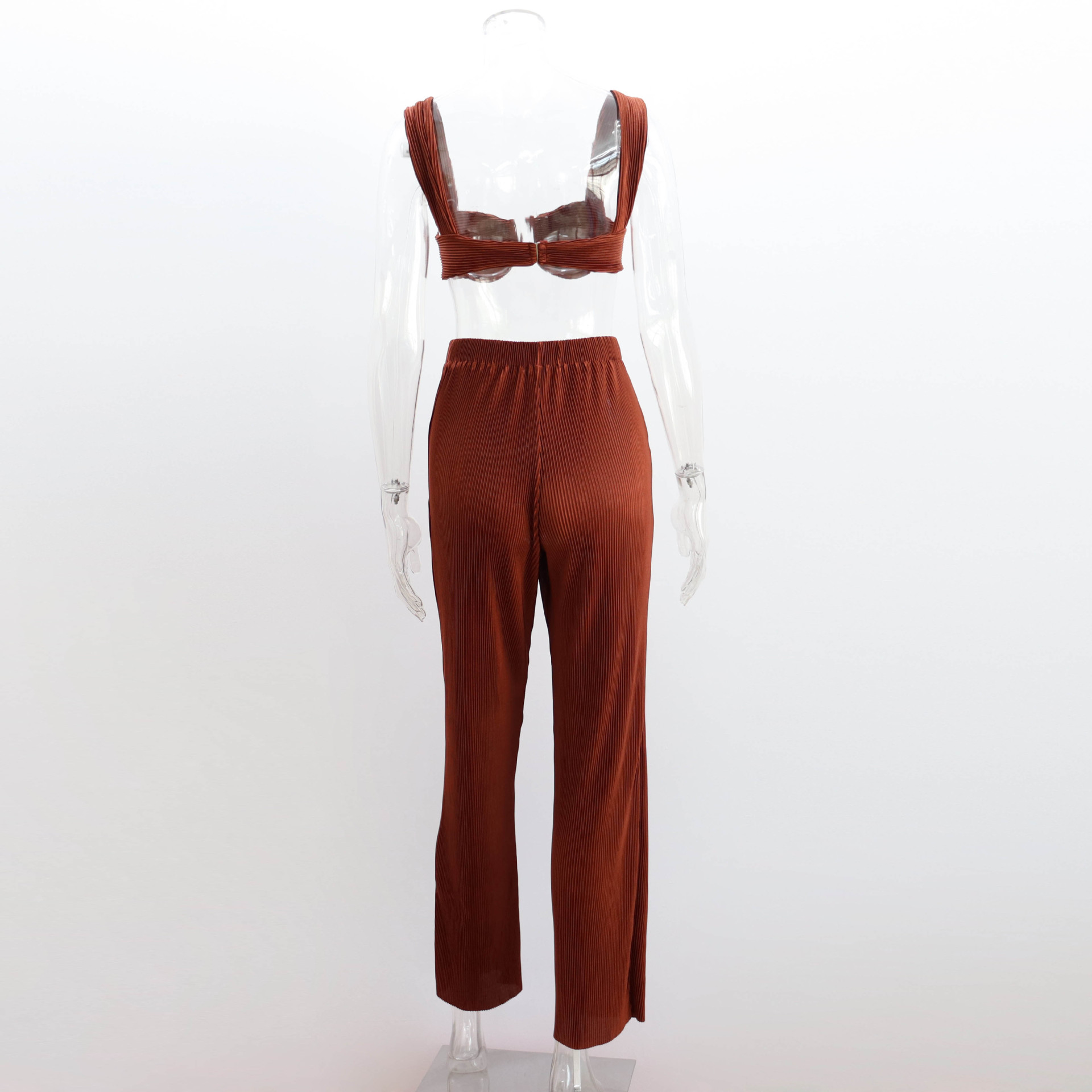 Traje de dos piezas para mujer, primavera y verano, con tirantes finos, espalda descubierta, informal, con pantalones rectos