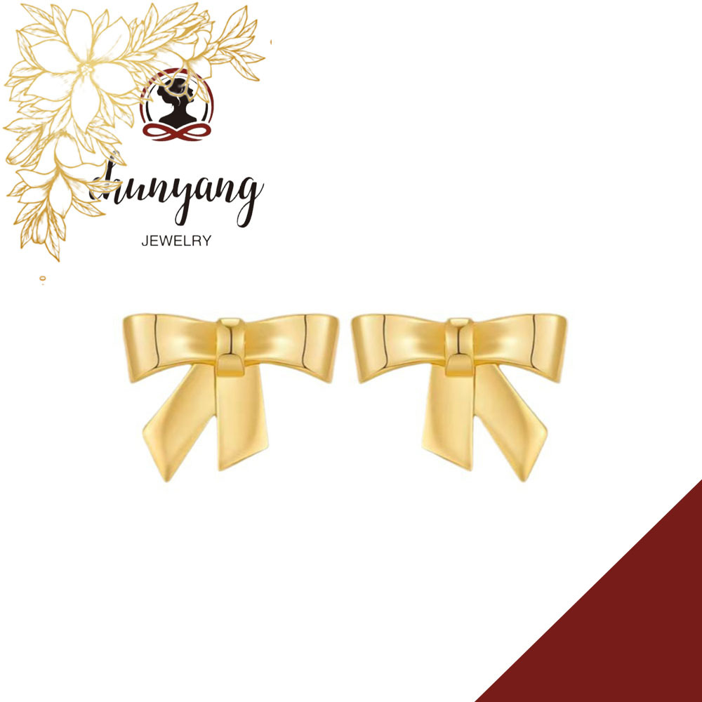 cute fresh brand golden earrings with bow