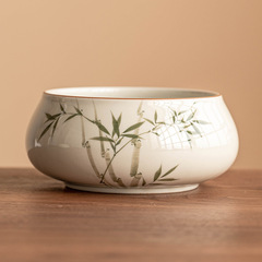 手描きの青緑色の文竹のお茶は水の草の木の灰色の高級な茶器の部品の茶の海の水のお盆の大きいサイズの特大のお茶のかすのかめを洗います。