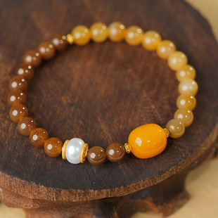 "Pear Blossom White" Sugar Material Sugary Jade Hetian Jade Bracelet for Women with Amber, Pearl, and Melad Jadeite
