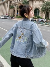 实拍2025春秋季新款绣花牛仔短外套女装原宿风宽松夹克港味刺绣潮