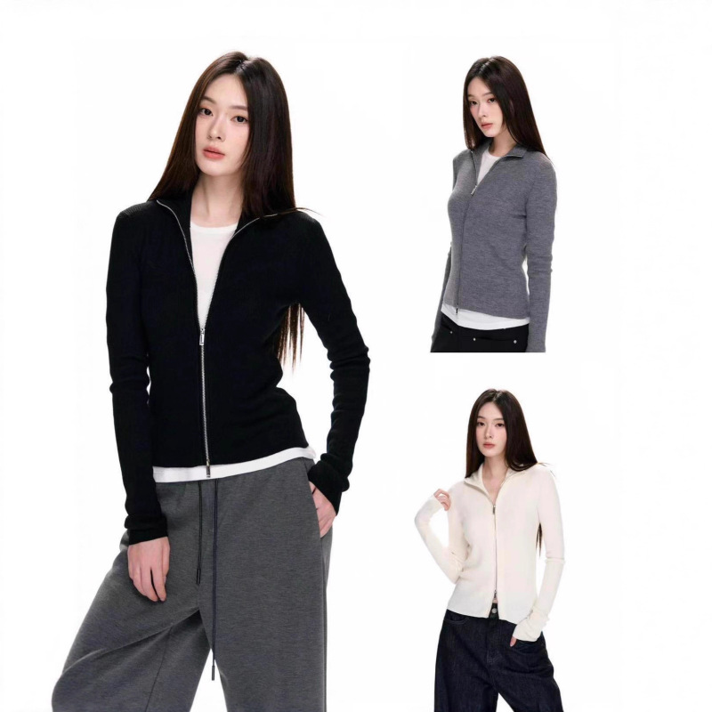 48-Count German Yangtze Yarn 100% Sheep Wool Autumn and Winter Korean Style Double Zipper Slim Fit Knitted Cardigan 48-Count German Yangtze Yarn 100% Sheep Wool Autumn and Winter Korean Style Double Zipper Slim Fit Knitted Cardigan