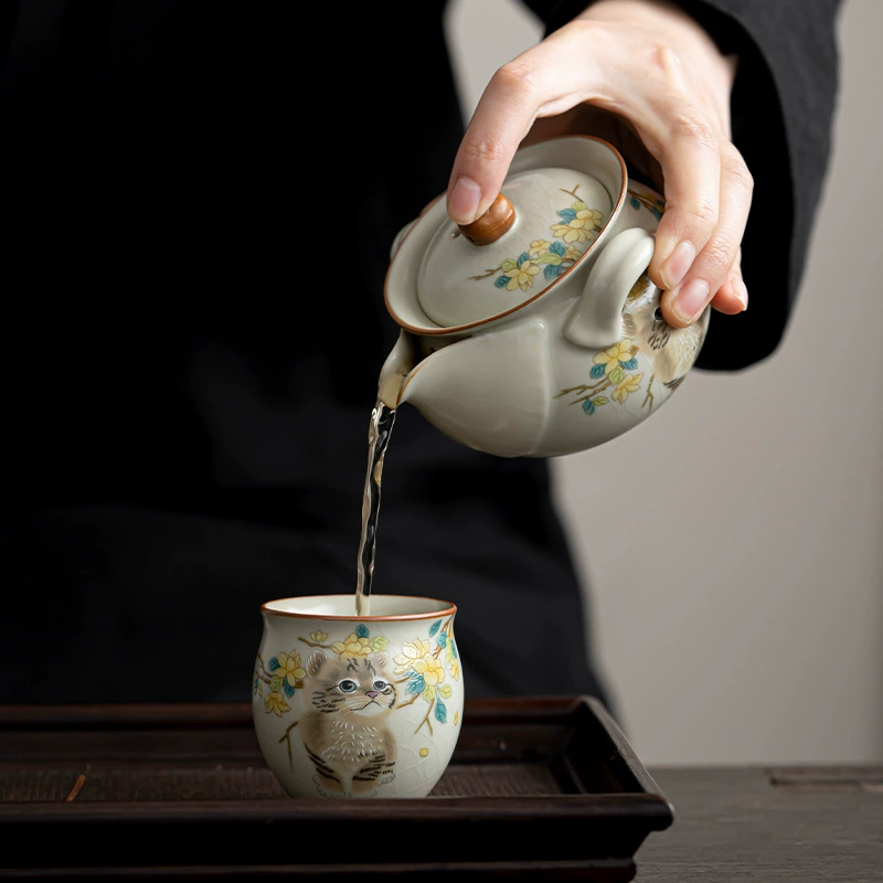 Grabber, capacious ceramic tea set, teapot, cat, anti-scald