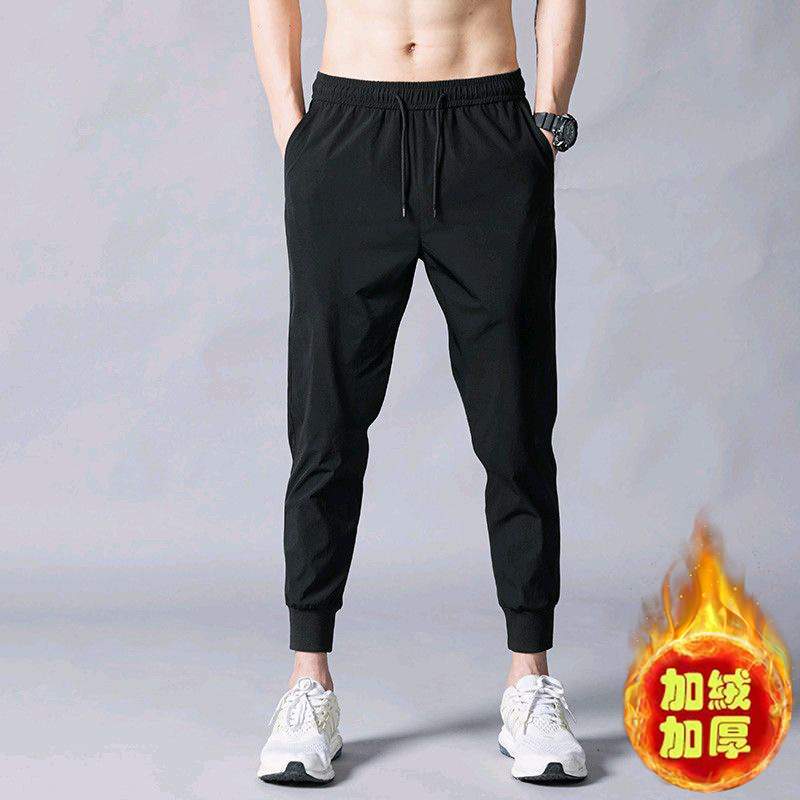 批发纯色不倒绒束脚裤子加绒男士修身加厚九分休闲裤运动学生卫裤