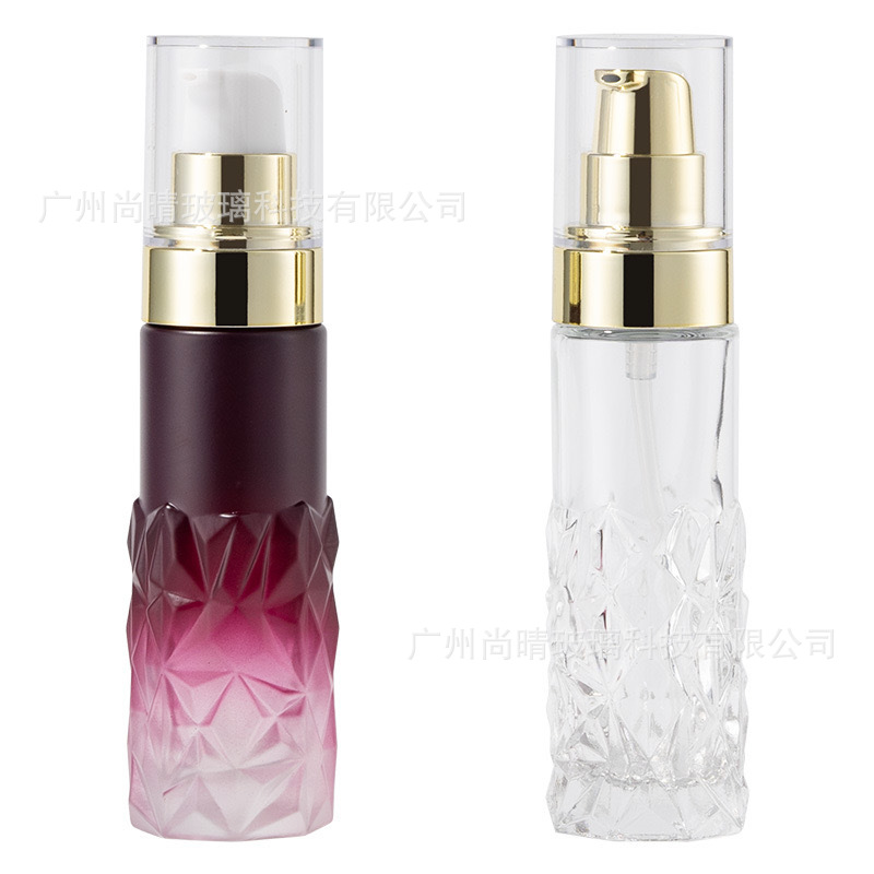 Botella de loción de 50 ml con dispensador de presión, botella pulverizadora, botella de forma especial, para esencia líquida, base líquida, botella dispensadora de viaje para el cuidado de la piel, disponible en fábrica