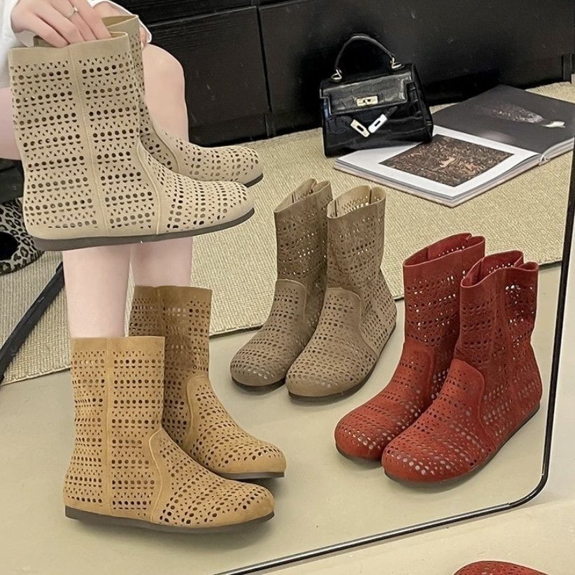 Botas de verano agujero sandalias de estilo británico Meirard retro botas huecadas delgadas sandalias transpirables planas mujeres