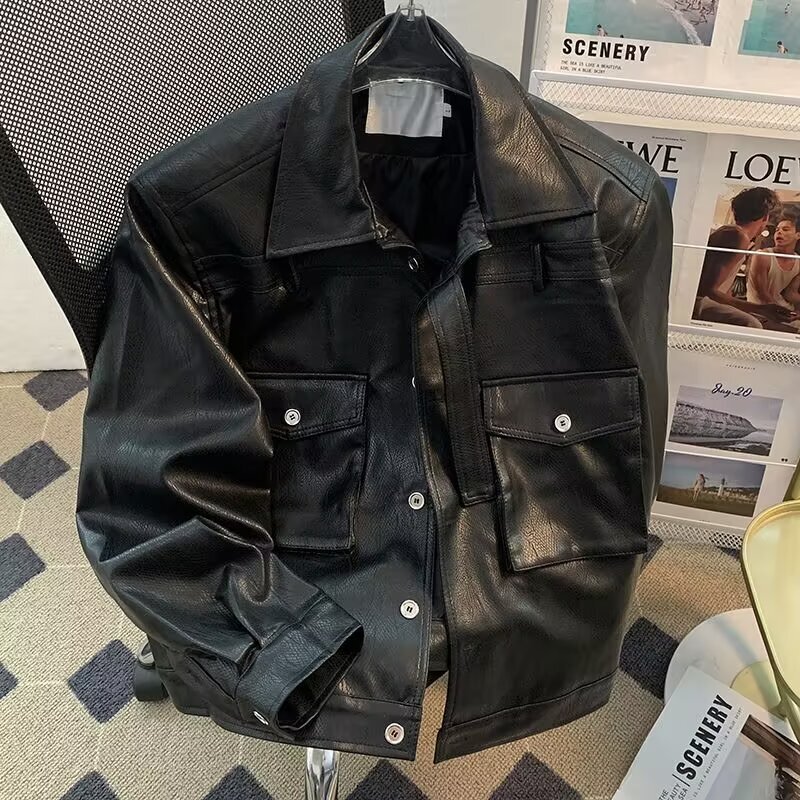 European and American Street Fashionable Loose Biker Suit Leather Jacket Men's Fashionable Duffian Handsome High-Level Aviator PU Leather Jacket Coat