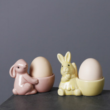 跨境ins趣味创意鸡蛋托陶瓷蛋托桌面收纳美妆蛋兔子鸡蛋杯餐具