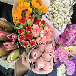 鲜花带花苞百合玫瑰向葵康乃馨勿忘我春花云南鲜花基地直发厂