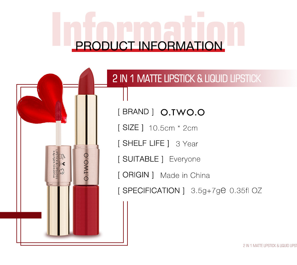 O.two.o rouge à lèvres velvet matte et gloss double embout_voghion.com