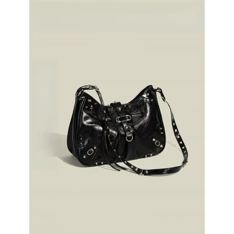 Capacious one-shoulder bag, punk style