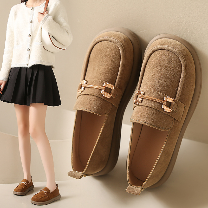 Women's thick soled solid color comfortable small single shoes, college style Lefu shoes, outdoor versatile shoes_voghion.com