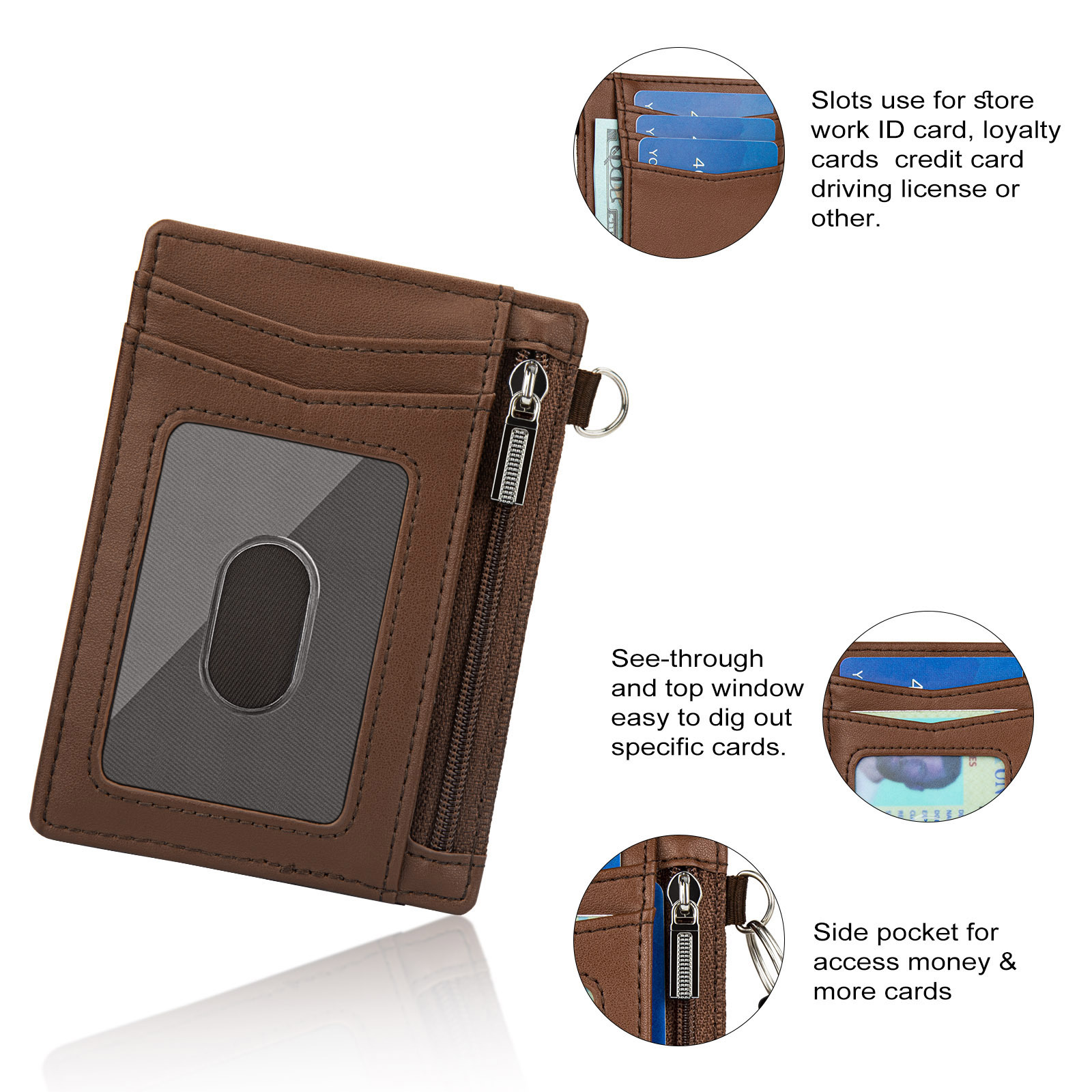 Personalizado multi-tarjeta de control de acceso certificado tarjeta portátil multifunción ultra delgada bolsa de tarjetas RFID antirrobo cepillo bolsa de cambio