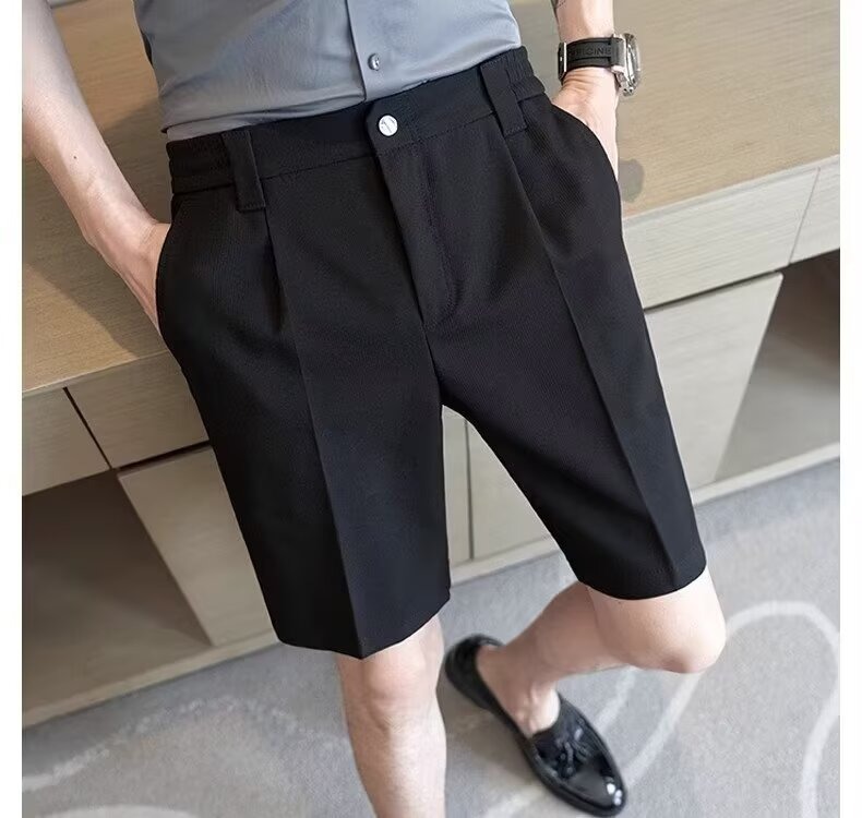 Men's Clothing Summer Thin Loose Straight Leg Mid-Length Shorts Elastic Waist Five Point Dress Casual Suit_voghion.com