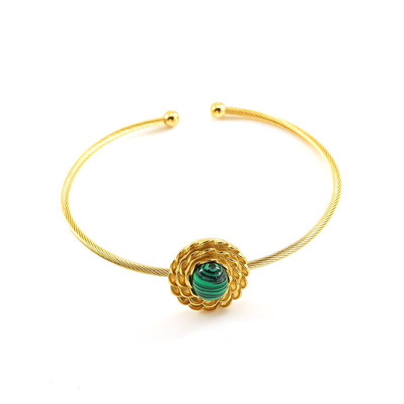 Cross-border non-fading titanium steel inlaid turquoise bracelet devil's eye furnace real gold plating exquisite European and American bracelet_voghion.com