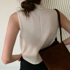 ROW風微透時髦上衣高領輕薄針織背心