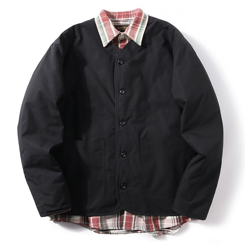 冬季日系复古宽松无领棉服外套男 工装保暖棉衣情侣潮V领开衫夹克|undefined