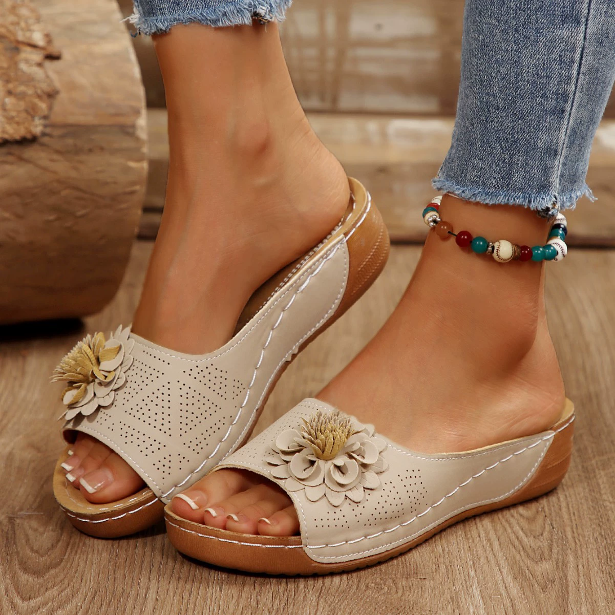 2025 Весна-Лето Новые Женские Туфли на Танкетке с Открытым Носком для Улицы в Европейском и Американском Стиле, Большой Размер.