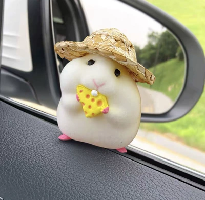 Decompression Car Accessories Cute Car ornaments - straw-hat-yellow-cheese-hamster