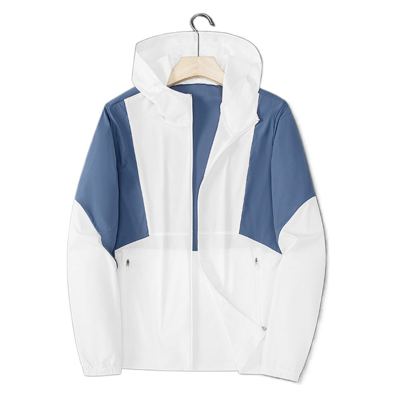 2508 color de verano para hombres y mujeres hielo ventilador chaqueta de protección solar deportiva con sombrero al aire libre abrigo elástico super delgado de moda
