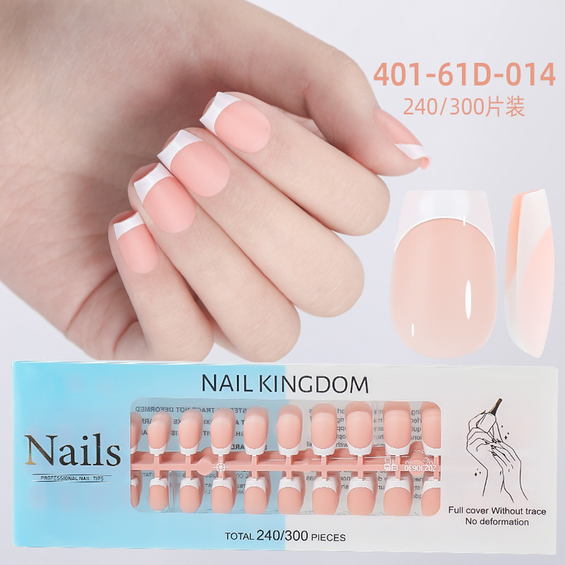 Nueva caja de uñas de uso francés transfronterizo con uñas falsas, piezas de uñas semiacabadas, pegatinas francesas sin costuras mate 240 piezas