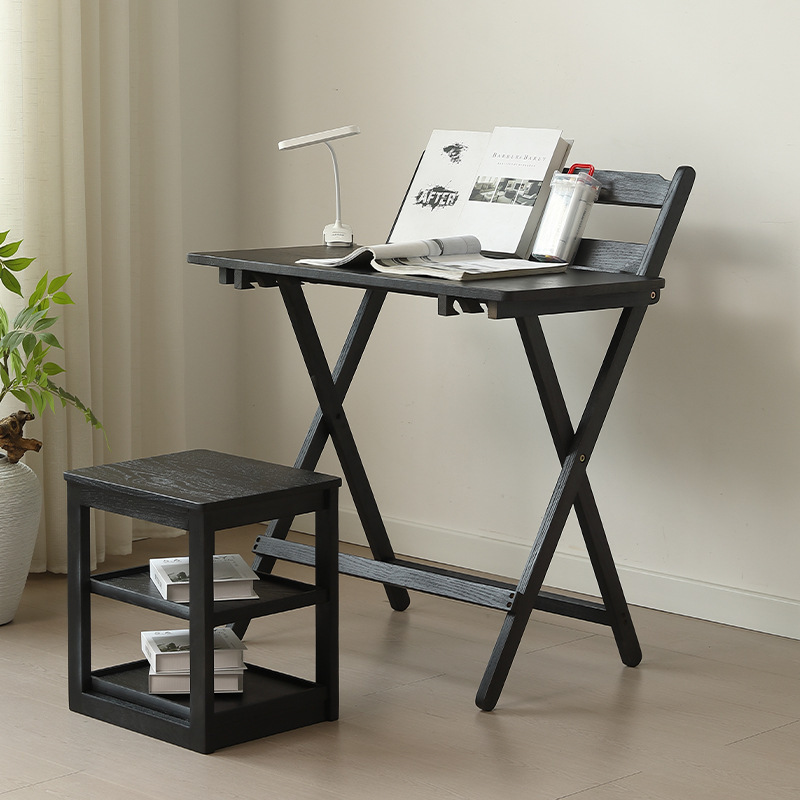 Multifunctional Foldable Desk with Stool, Solid Wood, Nordic Simple Style, Square Storage Stool, All Solid Wood Supply Multifunctional Foldable Desk with Stool, Solid Wood, Nordic Simple Style, Square Storage Stool, All Solid Wood Supply