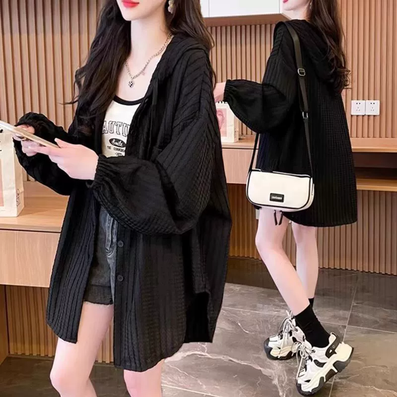 Тонкая куртка с капюшоном размера плюс 150kg мм, весенне-осенний новый свободный и универсальный повседневный верхний кардиган в корейском стиле