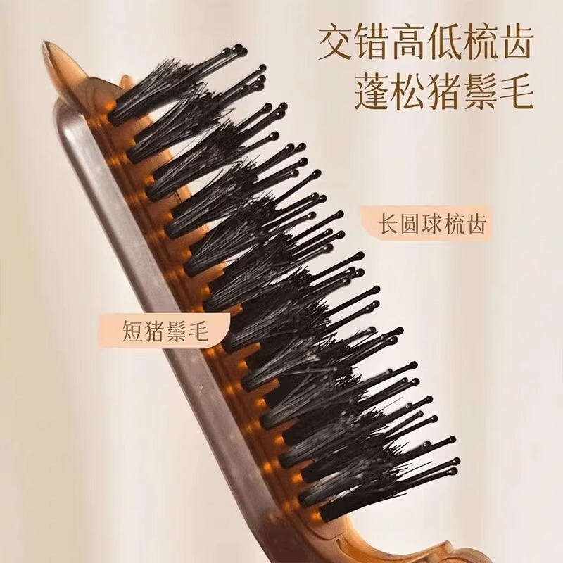 持ち運び可能な折りたたみ猪毛コーム、ロングハンドルメイクアップコーム、女性用ヘアカーリング、ふわふわスタイリングヘアコーム|undefined