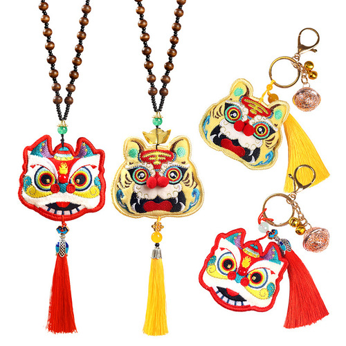 Dragon Boat Festival Cartoon chinese Lion hanging pendant god of luck wealth safety  mbroidery sachet sachets gift car to hang the tiger key chain pendant